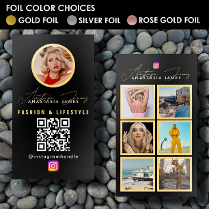 6 Photo Feed Grid Social Media QR Code Gold Foil Business Cards