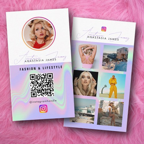 6 Photo Feed Grid Social Media QR Code Holographic Business Card