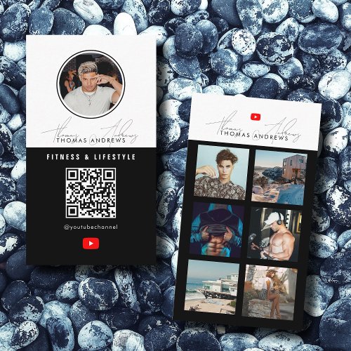 6 Photo Feed Grid Vlogger Channel QR Code Male Business Card
