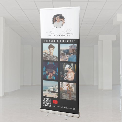 6 Photo Feed Grid Vlogger Channel QR Code Male Retractable Banner
