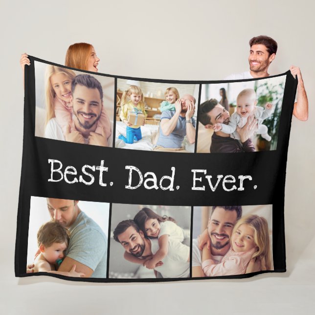 6 Photo Fun Best Dad Ever Collage Black and White Fleece Blanket (In Situ)