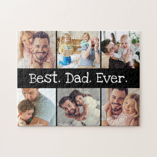 6 Photo Fun Best Dad Ever Collage Black and White Jigsaw Puzzle (Horizontal)