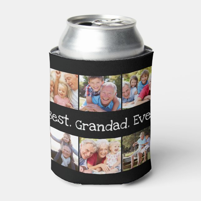 6 Photo Fun Best Grandad Ever Collage Black Can Co Can Cooler (Can Front)