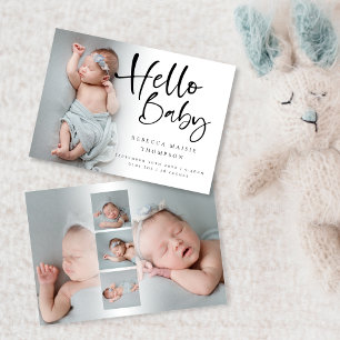 6 Photo Girl Boy Script Hello Baby Birth Announcement
