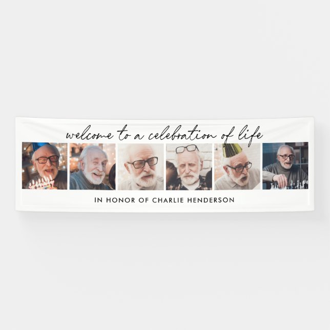 6-Photo Handwritten Script Celebration of Life Banner (Horizontal)
