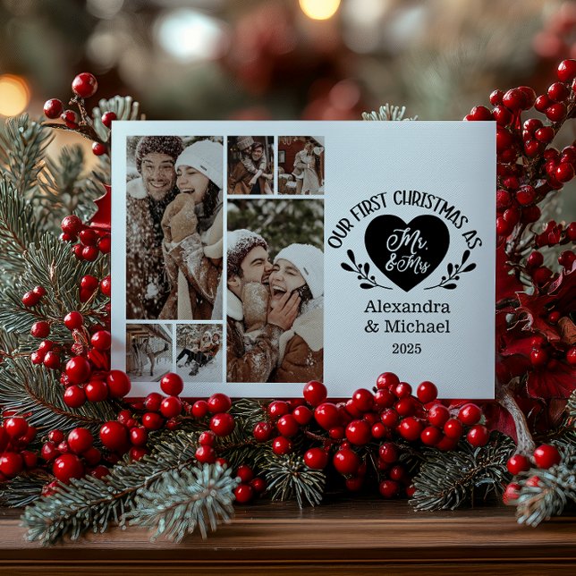 6 Photo Heart First Christmas as Mr & Mrs Holiday Card (Creator Uploaded)