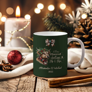 6 Photo Highland Cow Merry Christmas Mrs and Mr Two-Tone Coffee Mug