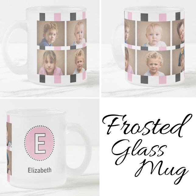 6 photo initial name black pink frosted glass coffee mug (Creator Uploaded)