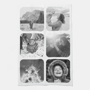 6 Photo Kitchen Towel Template Grid Rounded Frame