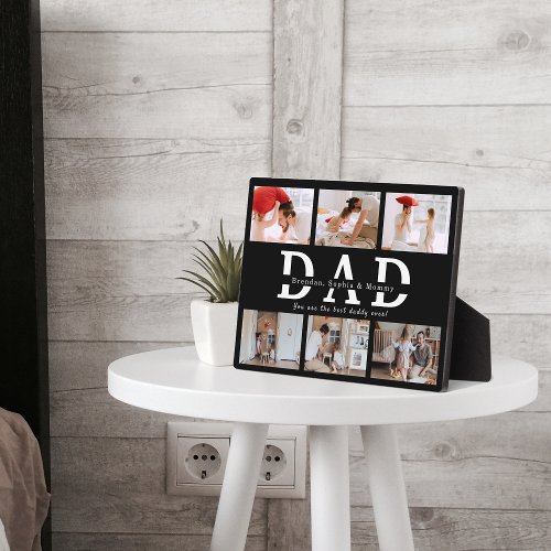 6 Photo Modern Black Dad Family Photo Collage Plaque