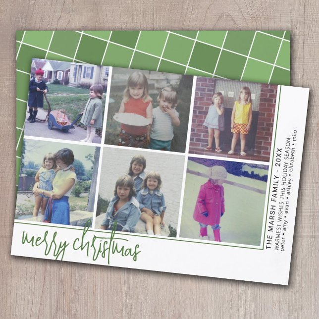 6 Photo Offset - Script Merry Christmas - Green Holiday Card (Creator Uploaded)