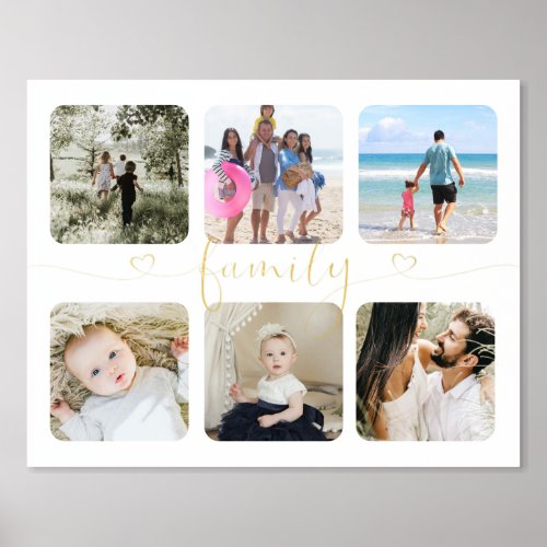 6 Photo Personalized Family Heart Typography Foil Prints