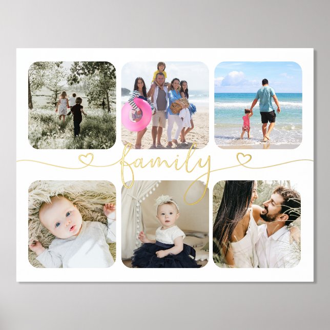 6 Photo Personalized Family Heart Typography Foil Prints (Front)