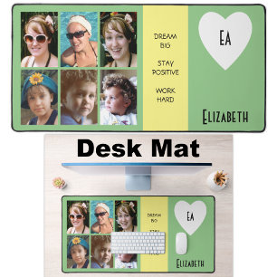 6 photo quotes add name initials green yellow desk mat