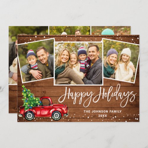 6 PHOTO Retro Christmas Red Truck Rustic Greeting Holiday Card