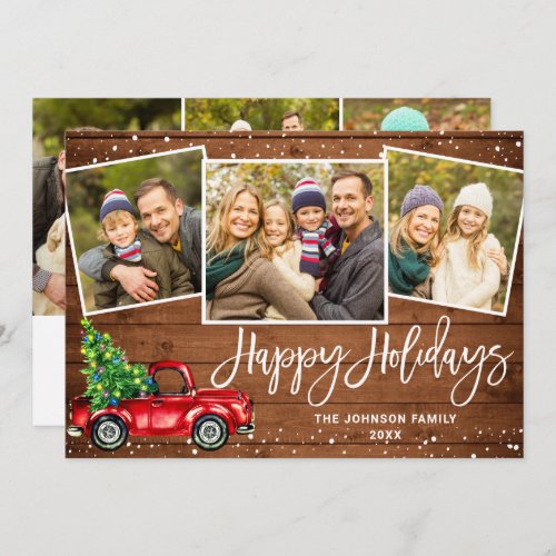 6 PHOTO Retro Christmas Red Truck Rustic Greeting Holiday Card