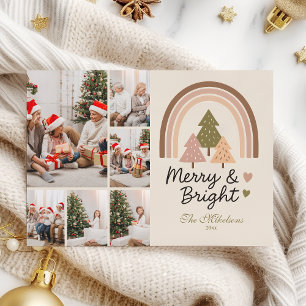 6 Photo Retro Neutral Rainbow Merry & Bright Holiday Card