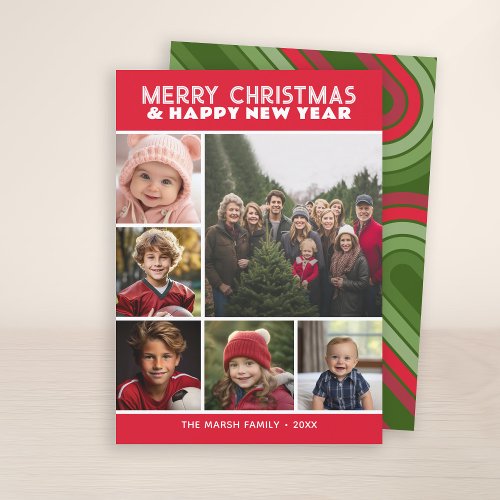 6 Photo Retro Stripe Christmas Red Peace and Love Holiday Card