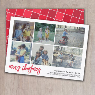 6 Photo Script Merry Christmas - White Border Tile Holiday Card