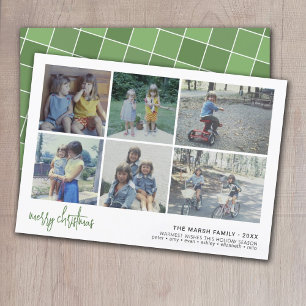 6 Photo Script Merry Christmas - White Border Tile Holiday Card