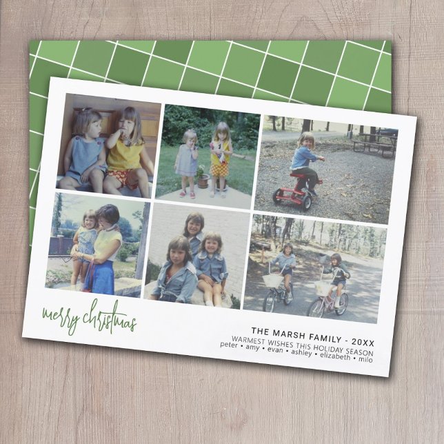 6 Photo Script Merry Christmas - White Border Tile Holiday Card (Creator Uploaded)