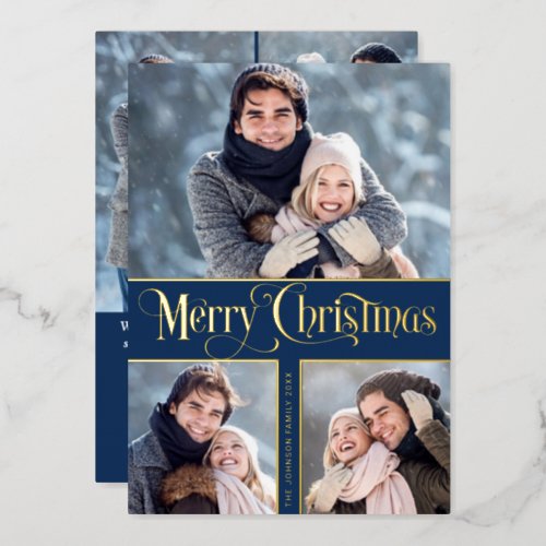 6 PHOTO Simply Elegant Sparkle Christmas Gold Foil Holiday Card