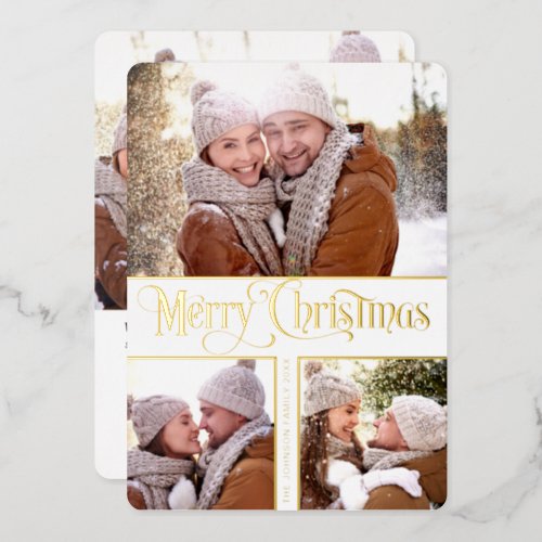 6 PHOTO Simply Elegant Sparkle Christmas Gold Foil Holiday Card