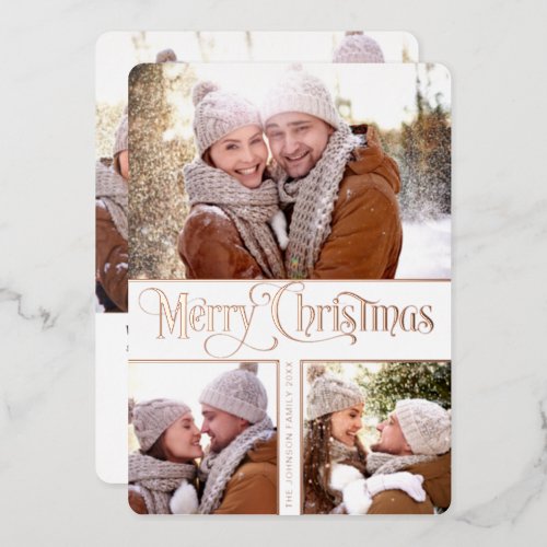 6 PHOTO Simply Elegant Sparkle Christmas Rose Gold Foil Holiday Card