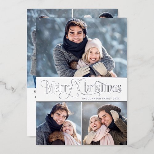 6 PHOTO Simply Elegant Sparkle Christmas Silver Foil Holiday Card