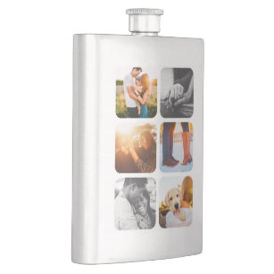 6 Photo Template Grid Rounded Frame brushed Spirit Flask
