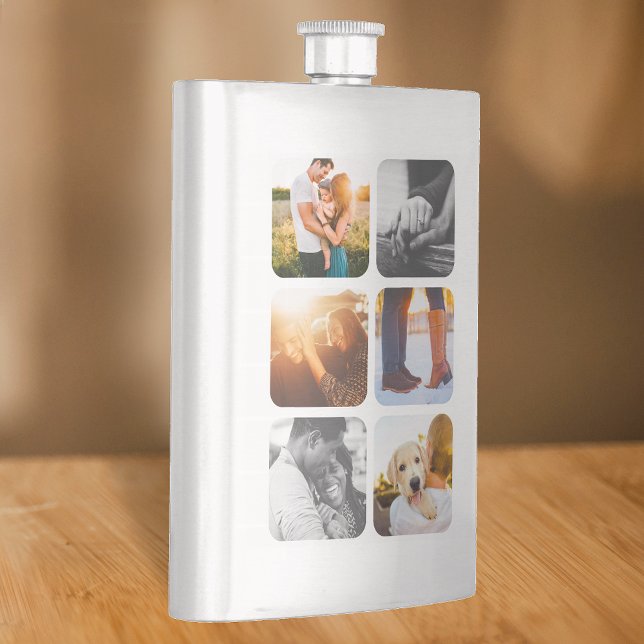 6 Photo Template Grid Rounded Frame brushed Spirit Flask (Creator Uploaded)