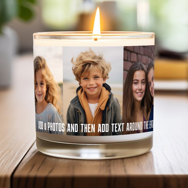 6 Photo Template Modern Minimal Text Over Photo Scented Candle (Add 6 Photos to this personalized candle)