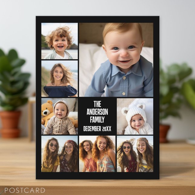 6 Photo Template with 2 Lines of Text - Black Postcard (Photo Postcard - Customize with your pictures)