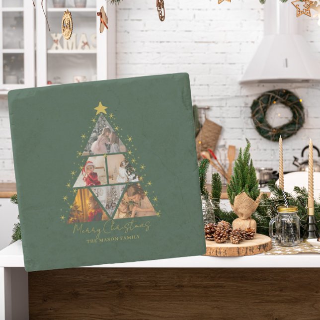 6 Photo Tree Shape Christmas Card Stone Coaster (Creator Uploaded)