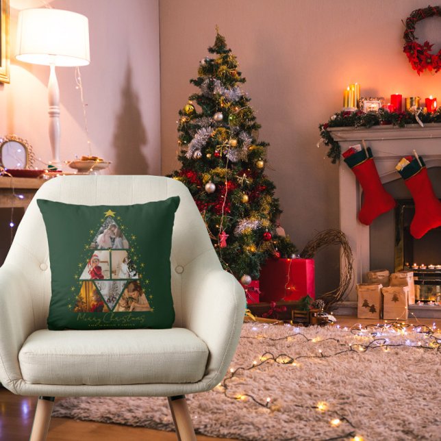 6 Photo Tree Shape Christmas decor Throw Pillow (Creator Uploaded)