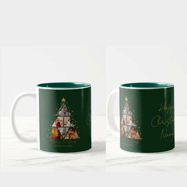 6 Photo Tree Shape Christmas gift grandparent  Two-Tone Coffee Mug (Creator Uploaded)