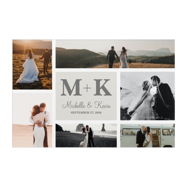6 Photo Wedding Collage Newlyweds Keepsake Acrylic Print (Front)