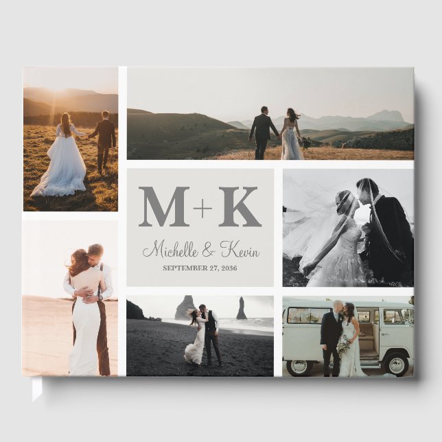 6 Photo Wedding Collage Newlyweds Keepsake Guest Book (Front)