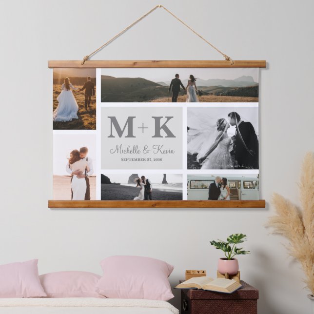 6 Photo Wedding Collage Newlyweds Keepsake  Hanging Tapestry (Bedroom)