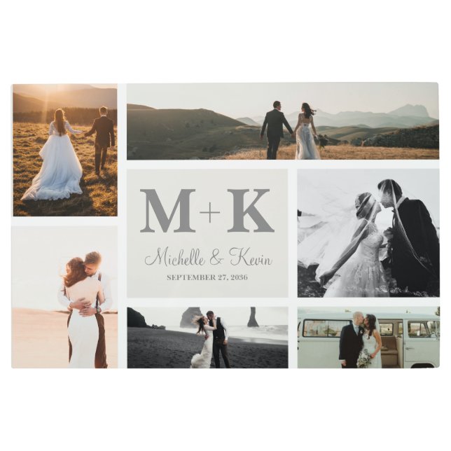 6 Photo Wedding Collage Newlyweds Keepsake Metal Print (Front)