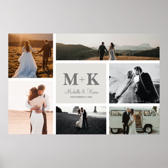6 Photo Wedding Collage Newlyweds Keepsake Poster (Front)