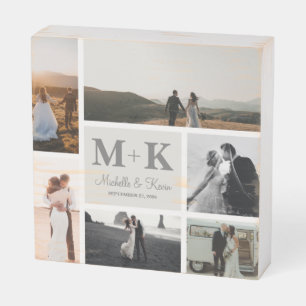 6 Photo Wedding Collage Newlyweds Photo Wooden Box Sign