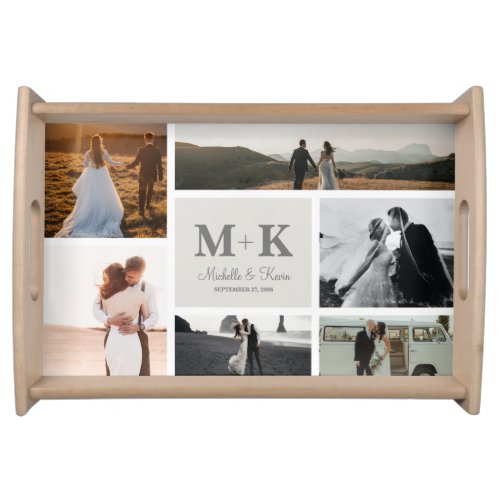 6 Photo Wedding Collage Newlyweds Serving Tray