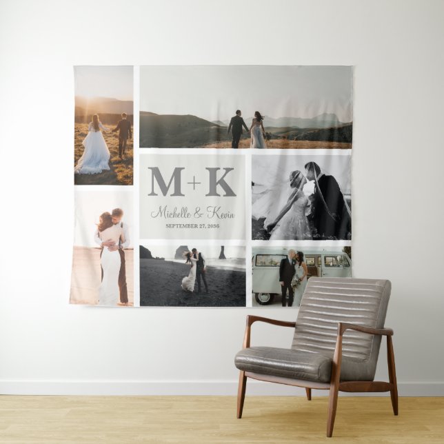6 Photo Wedding Collage Newlyweds Tapestry (In Situ (Horizontal))
