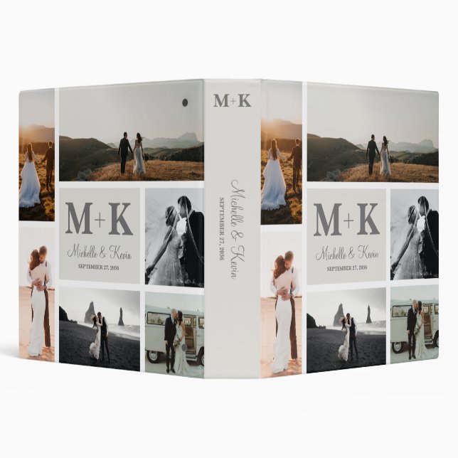 6 Photo Wedding Collage Newlyweds Wedding Album 3 Ring Binder (Background)