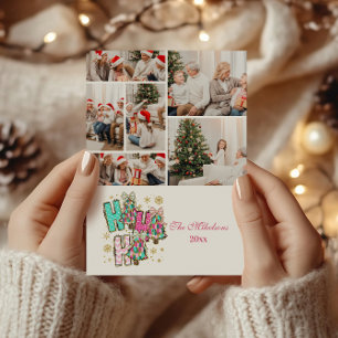6 Photo Whimsical Ho Ho Ho Christmas Family Holiday Card
