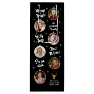 6 Photos Christmas Bubbles Black Wine Gift Bag