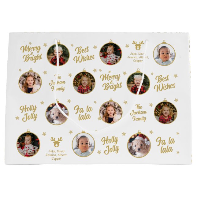 6 Photos Christmas Ornaments Modern  Large Gift Bag (Front)