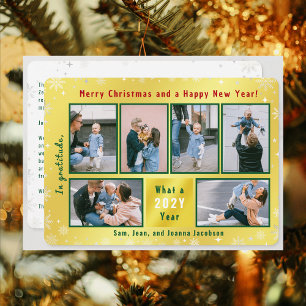 6 Photos Collage Cute Elegant Golden Personalized Holiday Card