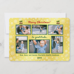 6 Photos Collage Cute Elegant Golden Personalized Holiday Card